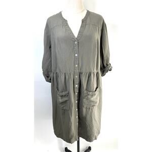 Creation L Linen ViscoseTunic Dress Size 16 Green Button Front Lagenlook
